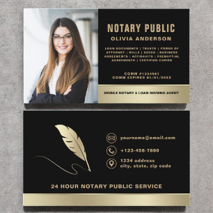 Carte De Visite Agent de signature de notaire Photo Black & Gold