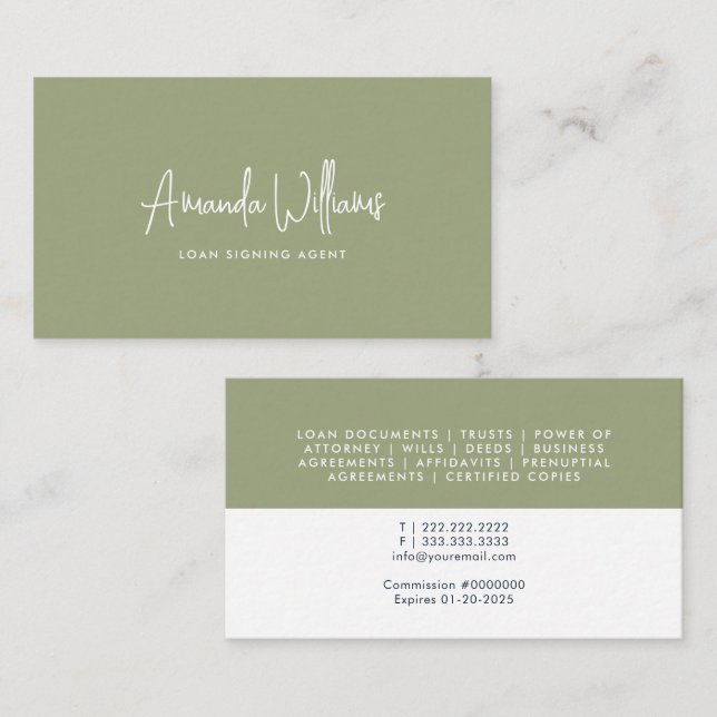 Carte De Visite Agent de signature de notaire professionnel Lime (Devant / Derrière)