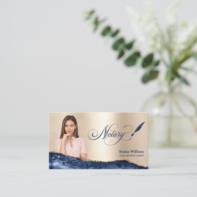 Carte De Visite Agent de signature de prêt notaire Agate bleu mari (Debout devant)