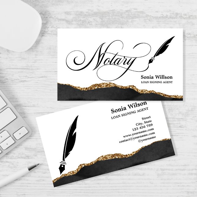 Carte De Visite Agent de signature de prêt notaire Agate d'or noir (Créateur téléchargé)