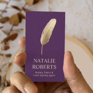 Carte De Visite Agent de signature de prêt notaire Gold Quill Pen 