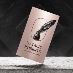 Carte De Visite Agent de signature de prêt notaire Quill Logo Rose