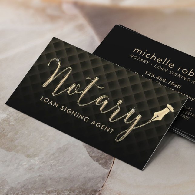 Carte De Visite Agent de signature de prêt notaire Stylo d'or Scri (Créateur téléchargé)
