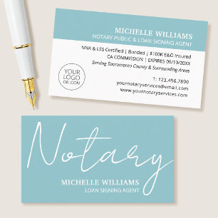 Carte De Visite Agent de signature de prêt notarial Logo Bleu Scri