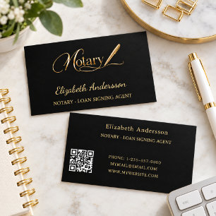 Carte De Visite Agent de signature de prêt notarial logo QR black