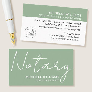 Carte De Visite Agent de signature de prêt notarial Logo Vert Saug
