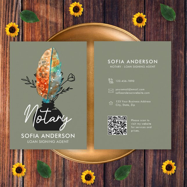 Carte De Visite Agent de signature de prêt notarié avec code QR fl (Front and Back)