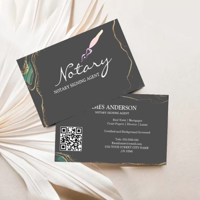 Carte De Visite Agent de signature du notaire Agate Gris Parties s (Notary Signing Agent Agate Grey Gold Glitter Business Card)