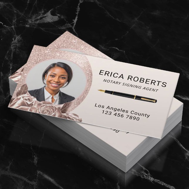 Carte De Visite Agent de signature du notaire Blush Rose Gold Flor (Créateur téléchargé)