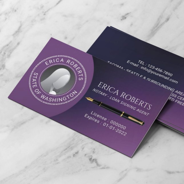 Carte De Visite Agent de signature du notaire Photo moderne violet (Créateur téléchargé)