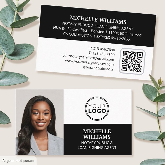 Carte De Visite Agent de signature notarial Code QR Logo Photo Noi (Créateur téléchargé)