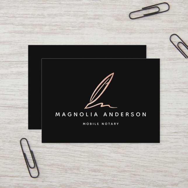 Carte De Visite Agent de signature publique notaire Rose Gold Foil (Devant/Arrière en situation)