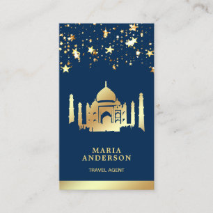Carte De Visite Agent de voyage Navy Blue Gold Confetti Taj Mahal