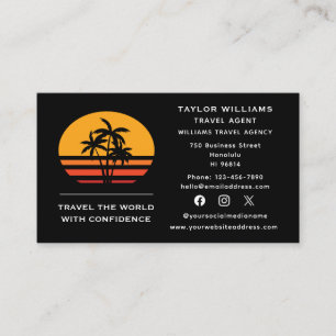 Carte De Visite Agent de voyage Palm Trees Sunset Plage tropicale