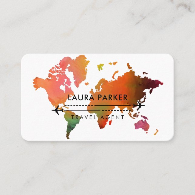 Carte De Visite Agent de voyage World Map Vacation Services Paint (Devant)
