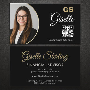 Carte De Visite Agent financier Black Gold Photo QR Code