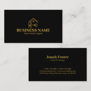 Carte De Visite Agent Immobilier Black and Gold Realtor