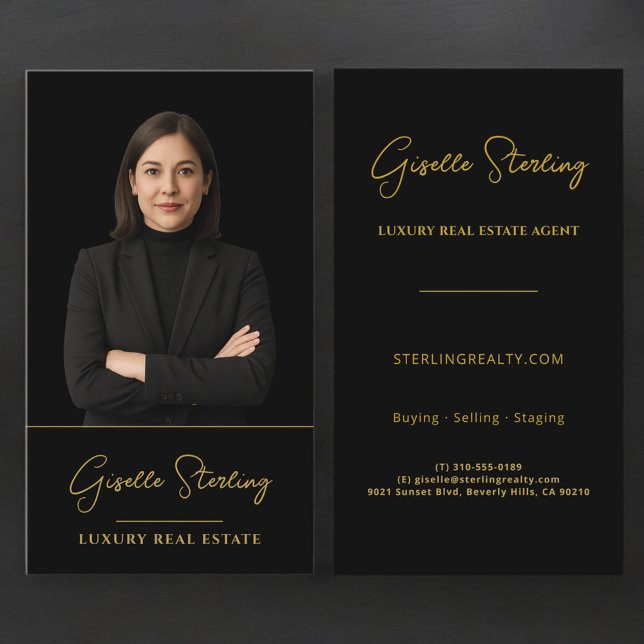 Carte De Visite Agent immobilier Black Gold Professionnel (Créateur téléchargé)