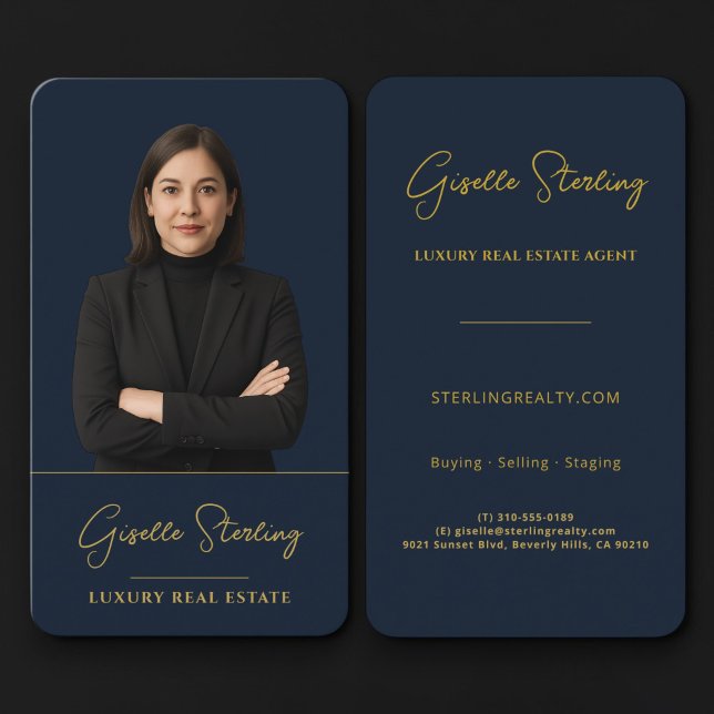 Carte De Visite Agent Immobilier Bleu Nuit Or (Créateur téléchargé)