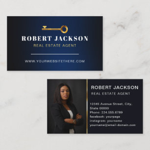 Carte De Visite Agent immobilier Broker Luxe Blue Gold photo