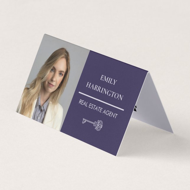 Carte De Visite Agent Immobilier Classique Clé Code QR Violet (Devant)