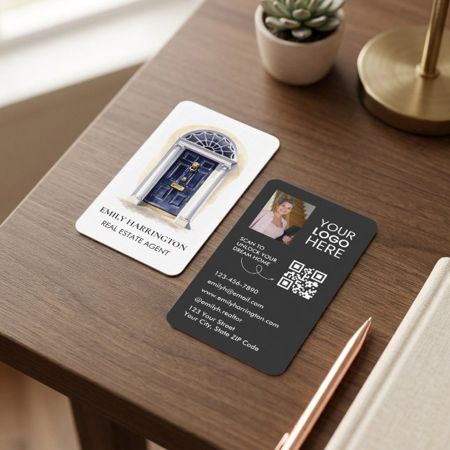 Carte de visite agent immobilier code QR aquarelle (Créateur téléchargé)
