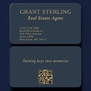 Carte de visite agent immobilier code QR bleu mari