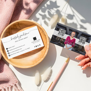 Carte De Visite Agent Immobilier Code QR de Photo Script Élégant