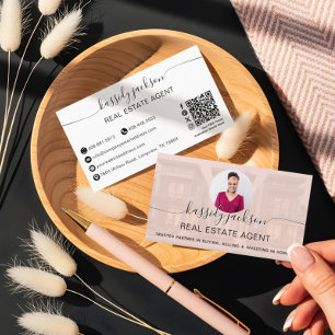 Carte De Visite Agent Immobilier Code QR de Photo Script Luxe