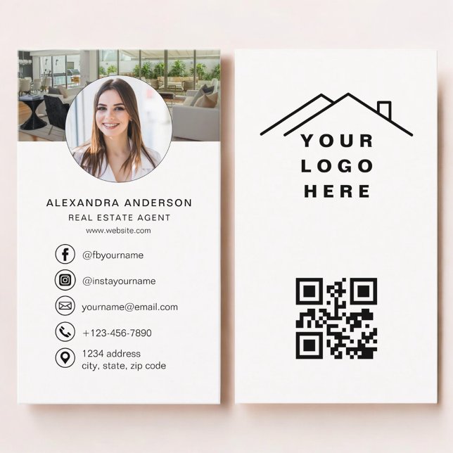 Carte de visite Agent Immobilier Code QR Logo Phot (Créateur téléchargé)