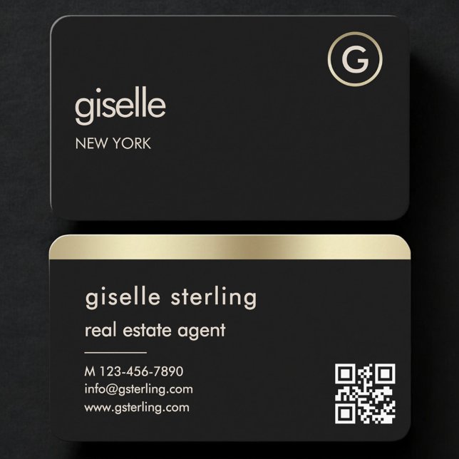 Carte de visite Agent Immobilier Code QR Or Noir (Créateur téléchargé)