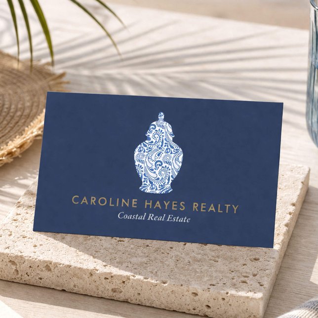 Carte De Visite Agent immobilier côtier Logo Jar Ginger Bleu (Créateur téléchargé)