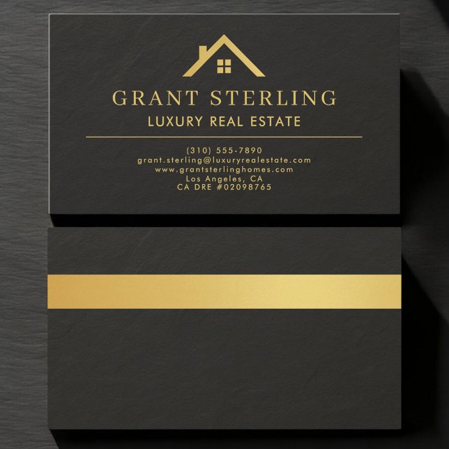 Carte De Visite Agent immobilier de luxe Black Gold Stone (Créateur téléchargé)