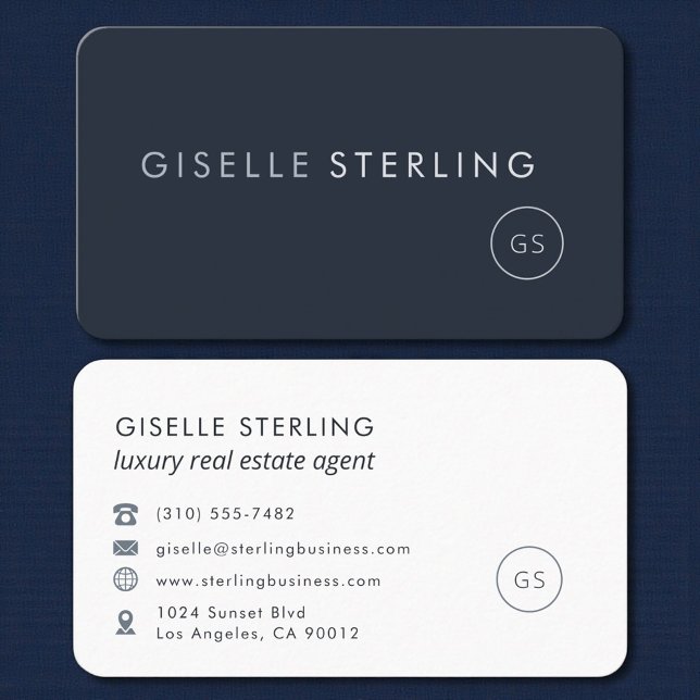 Carte De Visite Agent immobilier de luxe Navy Blue Professionnel (Créateur téléchargé)