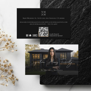 Carte De Visite Agent Immobilier de Luxe Noir Professionnel Photo