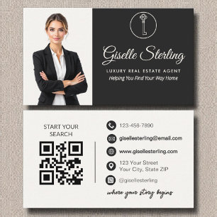 Carte De Visite Agent immobilier de luxe photo blanche Code QR