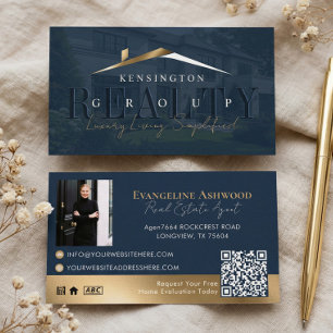 Carte De Visite Agent immobilier de luxe pour maison Navy Gold Pho