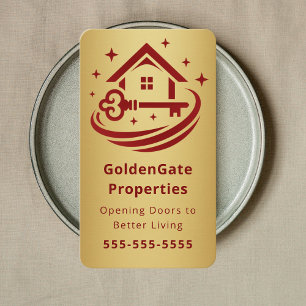 Carte De Visite Agent immobilier de luxe rouge et or Realtor