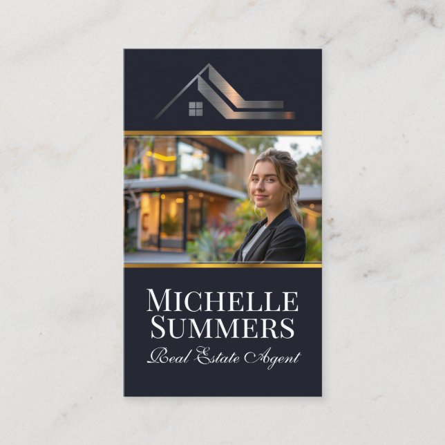 Carte De Visite Agent immobilier debout devant la maison moderne (Devant)