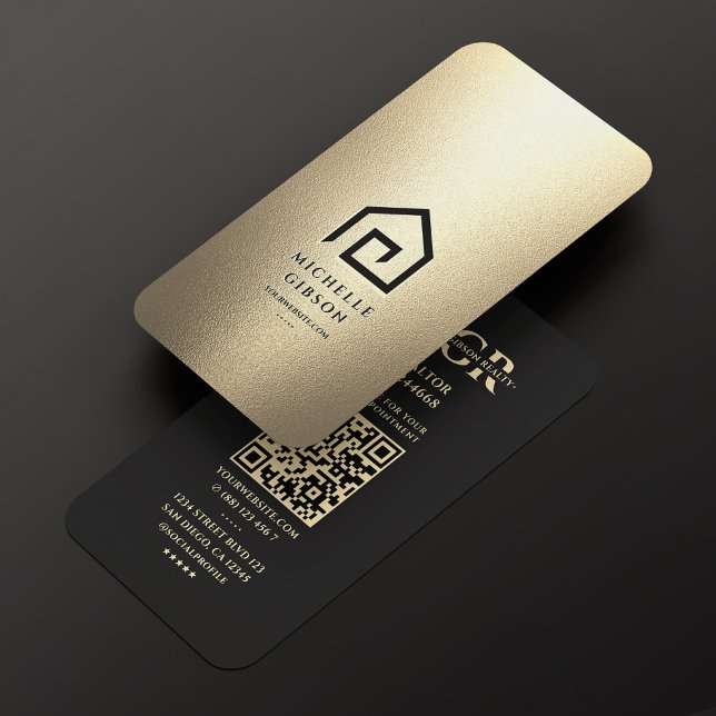 Carte De Visite Agent immobilier Gold Black House Moderne (Realtor Real Estate Agent Gold Black House Logo Modern Business Card
)