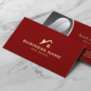 Carte De Visite Agent immobilier Gold House Realtor Red Photo