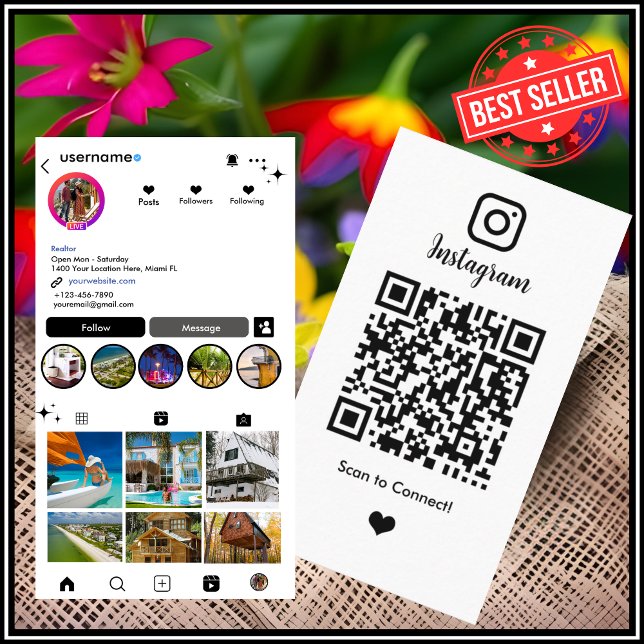 Carte de visite agent immobilier Instagram QR Code (Créateur téléchargé)