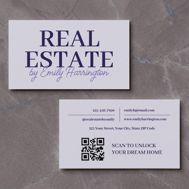 Carte De Visite Agent Immobilier Lavande Code QR Moderne (Créateur téléchargé)