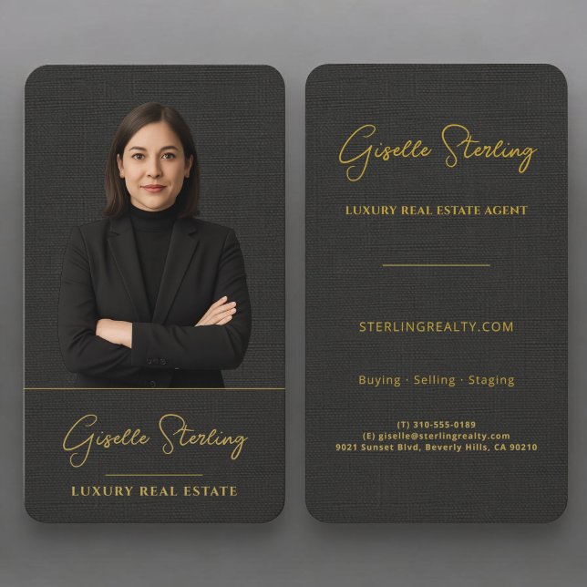Carte De Visite Agent immobilier lin noir or (Créateur téléchargé)