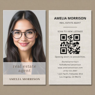 Carte De Visite Agent immobilier Linen Code QR Photo
