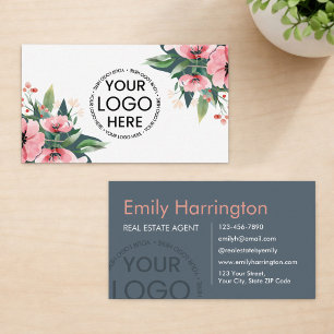 Carte De Visite Agent Immobilier Logo Gray Blush Bloom
