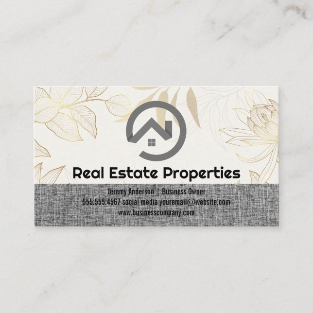 Carte De Visite Agent immobilier Logo Moderne | Motif de feuilles (Devant)