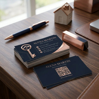 Carte De Visite Agent immobilier Luxe Clé Or Rose