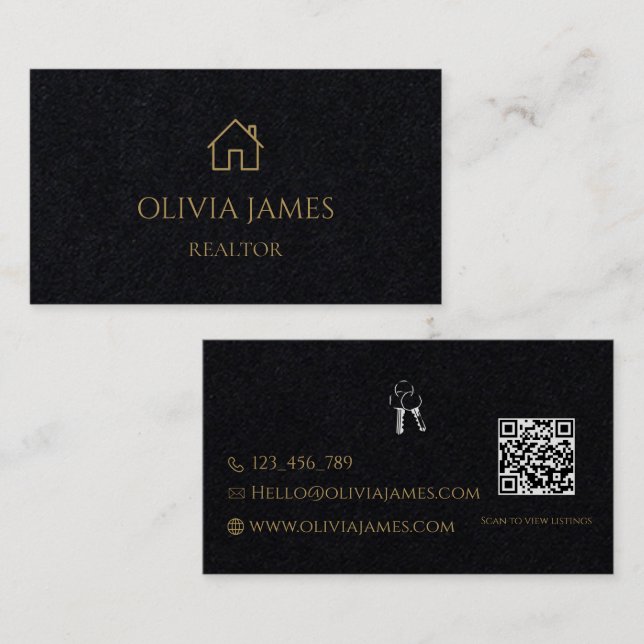 Carte De Visite Agent immobilier Luxe Noir & Or  (Devant / Derrière)