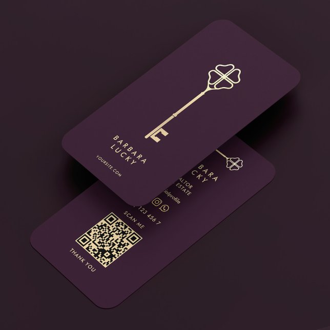 Carte De Visite Agent immobilier Luxe Purple Gold Key Realtor (Real Estate Agent Luxury Purple Gold Key Realtor Business Card
)